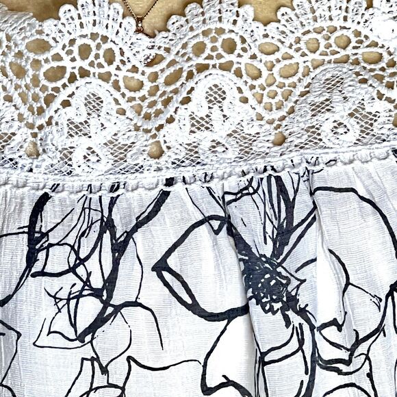 Zac & Rachel Boho Peasant Top Size XL  Crochet White And Black Tie At Sleeve - Picture 7 of 10